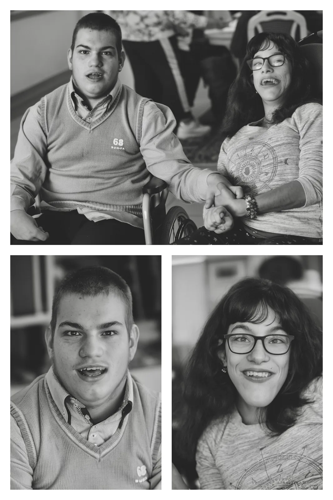 Three frames — Photo: Norbert Banhalmi A triptych: a young man and a woman together, and a separate portrait of each.